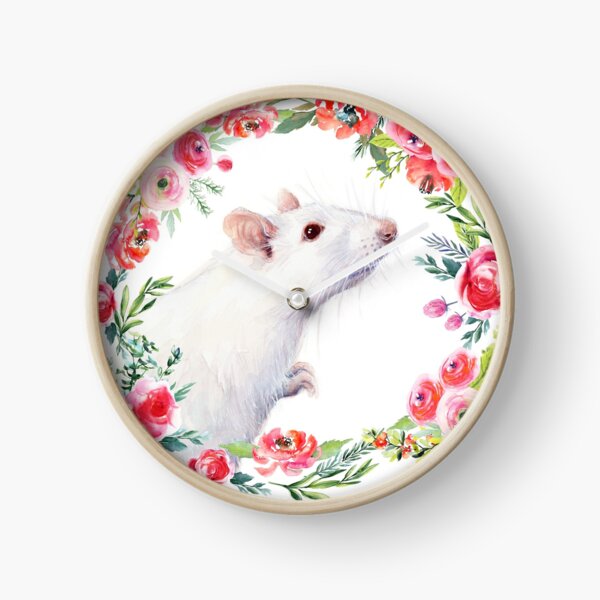 Item preview, White Rat and Red Flowers Watercolor Floral Animal designed and sold by Olga Shvartsur.