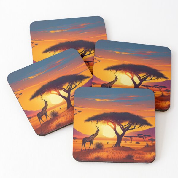 Item preview, African Savannah Sunset with Giraffe - Wildlife Scenic Art designed and sold by RaiyaTees.