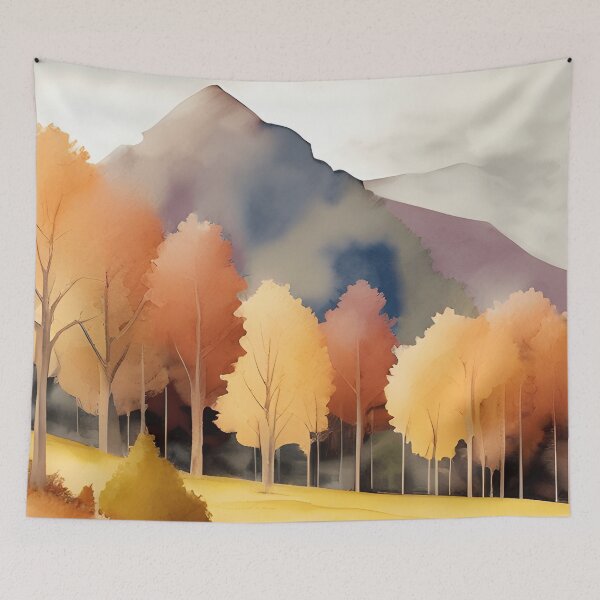 Item preview, Mountains in Autumn Landscape Watercolor Painting | Watercolor Landscape | Watercolor Art | Watercolor Scenery designed and sold by UnhingedBird.