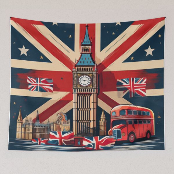 Item preview, Iconic London Scene with Union Jack and Landmarks designed and sold by RaiyaTees.