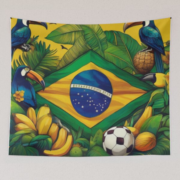 Item preview, Vibrant Brazilian Flag with Toucans and Tropical Elements designed and sold by RaiyaTees.