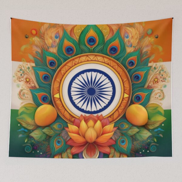 Item preview, Vibrant Indian Flag and Lotus Mandala Design designed and sold by RaiyaTees.