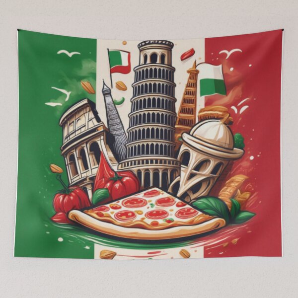 Item preview, Italian Flag with Landmarks and Pizza Artwork designed and sold by RaiyaTees.