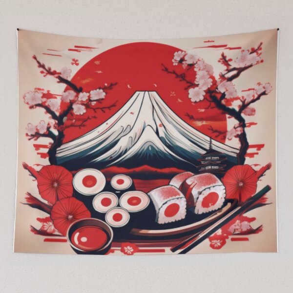 Item preview, Japanese Sushi and Mount Fuji Design designed and sold by RaiyaTees.