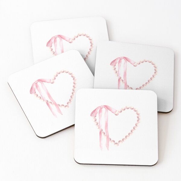 Item preview, pearl heart with pink bow. Watercolor hand drawn illustration. Coquette girl style designed and sold by BartolArt.