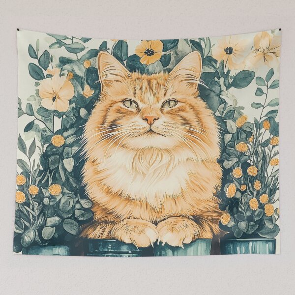 Item preview, Ginger Tabby Cat Surrounded by Blooming Beauty designed and sold by PurrGreen.