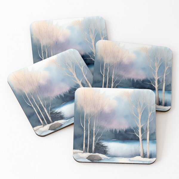 Item preview, Forest Lake in Winter Landscape Watercolor Painting | Watercolor Landscape | Watercolor Art | Watercolor Scenery designed and sold by UnhingedBird.