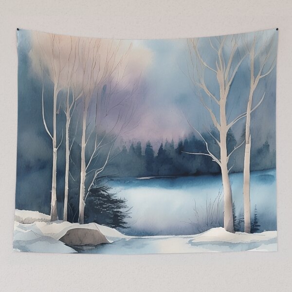 Item preview, Forest Lake in Winter Landscape Watercolor Painting | Watercolor Landscape | Watercolor Art | Watercolor Scenery designed and sold by UnhingedBird.