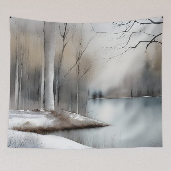 Item preview, Forest Lake in Winter Landscape Watercolor Painting | Watercolor Landscape | Watercolor Art | Watercolor Scenery designed and sold by UnhingedBird.