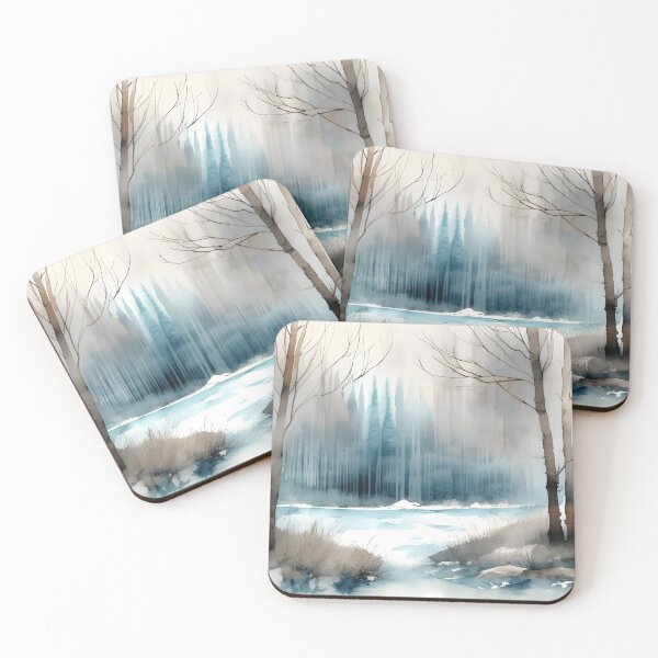Item preview, Forest Lake in Winter Landscape Watercolor Painting | Watercolor Landscape | Watercolor Art | Watercolor Scenery designed and sold by UnhingedBird.