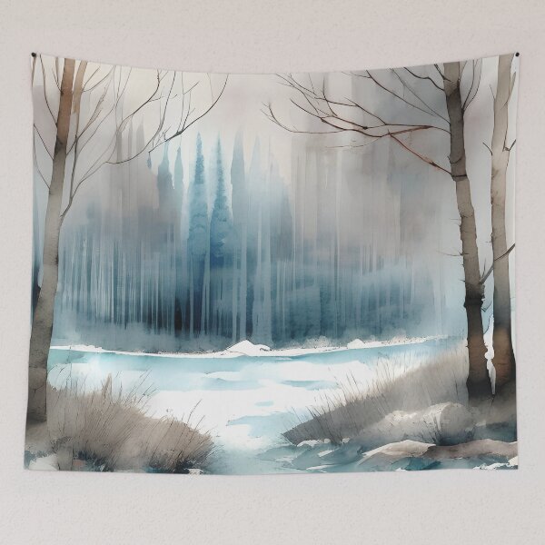 Item preview, Forest Lake in Winter Landscape Watercolor Painting | Watercolor Landscape | Watercolor Art | Watercolor Scenery designed and sold by UnhingedBird.