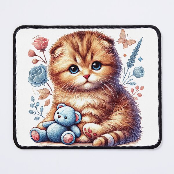 Item preview, Beautiful Highland Fold kitten with her teddy bear designed and sold by nicnacc.