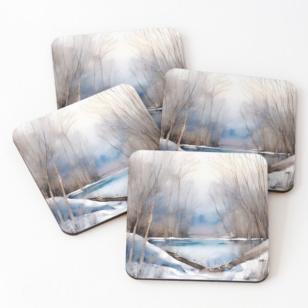 Item preview, Forest Lake in Winter Landscape Watercolor Painting | Watercolor Landscape | Watercolor Art | Watercolor Scenery designed and sold by UnhingedBird.