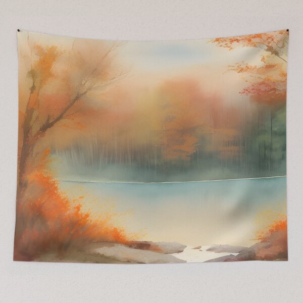 Item preview, Forest Lake in Autumn Landscape Watercolor Painting | Watercolor Landscape | Watercolor Art | Watercolor Scenery designed and sold by UnhingedBird.