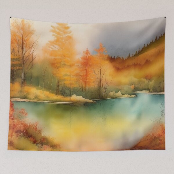 Item preview, Forest Lake in Autumn Landscape Watercolor Painting | Watercolor Landscape | Watercolor Art | Watercolor Scenery designed and sold by UnhingedBird.