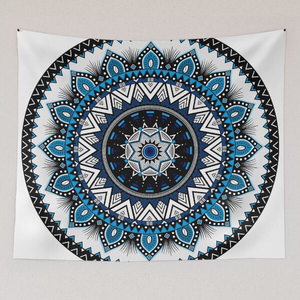 Artikelvorschau, Mandala mit afrikanisch inspirierten Mustern in blauer Farbton entworfen und verkauft von Audrey Janvier | AJD.