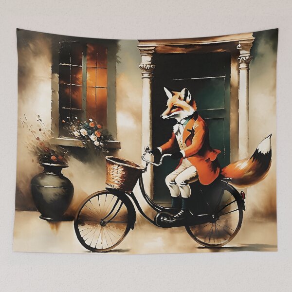 Artikelvorschau, Vintage-Tierkunst: Fuchs-Gentleman fährt Fahrrad | Tierkunst | Ölgemälde | Lustige Vintage-Kunst entworfen und verkauft von UnhingedBird.