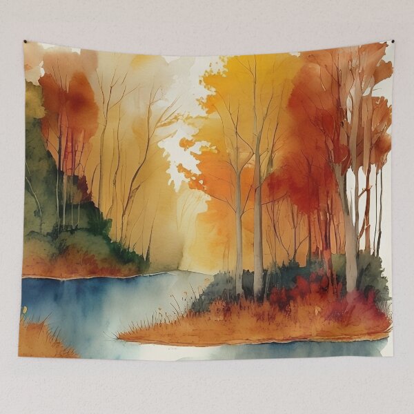 Item preview, Forest Lake in Autumn Landscape Watercolor Painting | Watercolor Landscape | Watercolor Art | Watercolor Scenery designed and sold by UnhingedBird.