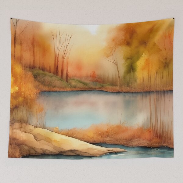 Item preview, Forest Lake in Autumn Landscape Watercolor Painting | Watercolor Landscape | Watercolor Art | Watercolor Scenery designed and sold by UnhingedBird.