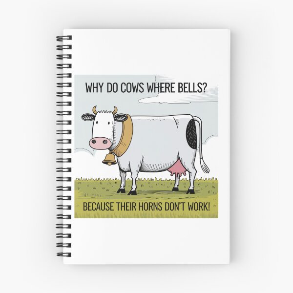 Item preview, Why Do Cows Wear Bells? Because Their Horns Don't Work!, cows, cowbell, horn, funnyfits70, Humor, Funny, retro, vintage, funny quotes, animal humor, designed and sold by FunnyFits70.