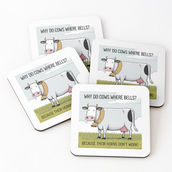 Item preview, Why Do Cows Wear Bells? Because Their Horns Don't Work!, cows, cowbell, horn, funnyfits70, Humor, Funny, retro, vintage, funny quotes, animal humor, designed and sold by FunnyFits70.