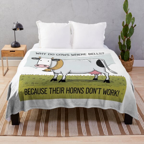 Item preview, Why Do Cows Wear Bells? Because Their Horns Don't Work!, cows, cowbell, horn, funnyfits70, Humor, Funny, retro, vintage, funny quotes, animal humor, designed and sold by FunnyFits70.