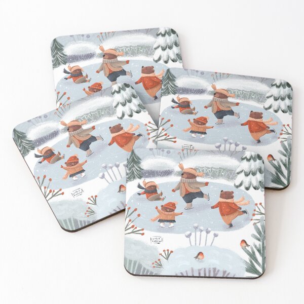 Item preview, Cute winter design with a family of bears skating in a pond in the forest designed and sold by volhakaliaha.