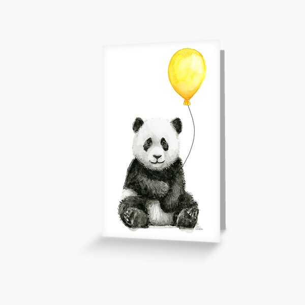 Item preview, Baby Panda with Yellow Balloon Whimsical Watercolor Animal  designed and sold by Olga Shvartsur.