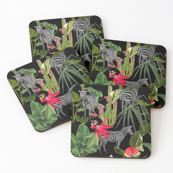 Item preview, Tropical floral leaves, palm banana tree and exotic passiflora flowers, zebra wildlife animal floral seamless pattern. designed and sold by MatyKotiv.