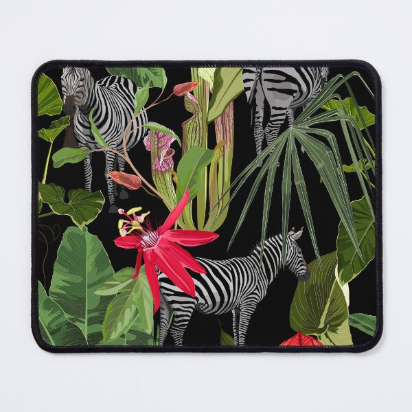 Item preview, Tropical floral leaves, palm banana tree and exotic passiflora flowers, zebra wildlife animal floral seamless pattern. designed and sold by MatyKotiv.