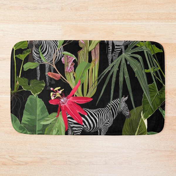 Item preview, Tropical floral leaves, palm banana tree and exotic passiflora flowers, zebra wildlife animal floral seamless pattern. designed and sold by MatyKotiv.