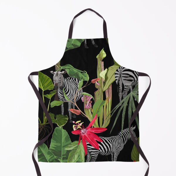 Item preview, Tropical floral leaves, palm banana tree and exotic passiflora flowers, zebra wildlife animal floral seamless pattern. designed and sold by MatyKotiv.