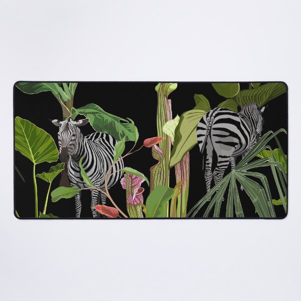 Item preview, Tropical floral leaves, palm banana tree and exotic passiflora flowers, zebra wildlife animal floral seamless pattern. designed and sold by MatyKotiv.