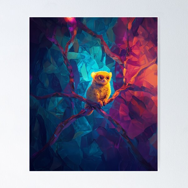 Item preview, Colorful Tarsier in a Dreamlike Abstract Jungle designed and sold by VisualArtsOasis.