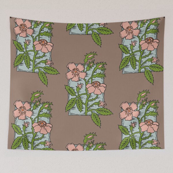 Item preview, Musk Rose, Vintage style flower stamp / mocha mousse background designed and sold by Colette van der Wal.