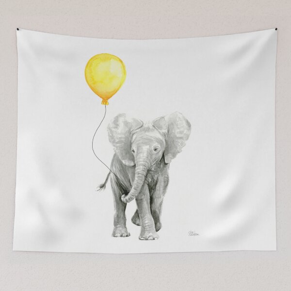 Item preview, Elephant Baby Watercolor with Yellow Balloon designed and sold by Olga Shvartsur.