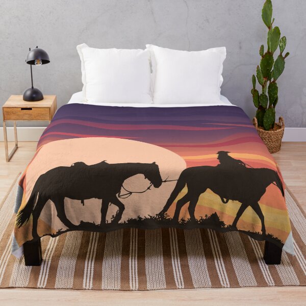 Item preview, Cowboy with his horses in sunset designed and sold by ArsyCreation.
