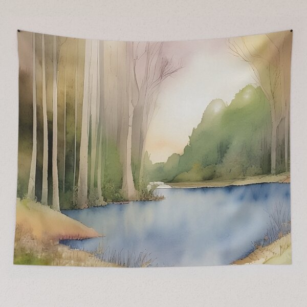 Item preview, Forest Lake in Summer Landscape Watercolor Painting | Watercolor Landscape | Watercolor Art | Watercolor Scenery designed and sold by UnhingedBird.