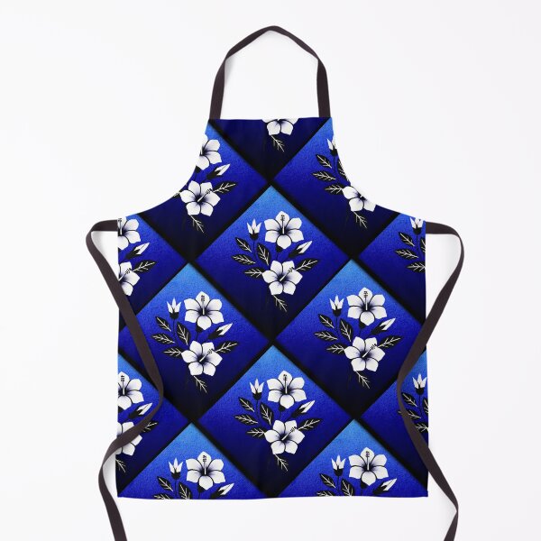 Item preview, Minimalist black and white hibiscus flower pattern on blue background for Pattern designed and sold by Audrey Janvier | AJD.