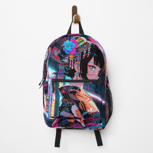 Item preview, Vibrant Neon Traditional Anime Girl Portrait designed and sold by mikaws.