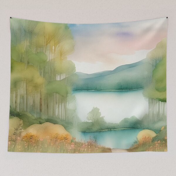 Item preview, Forest Lake in Summer Landscape Watercolor Painting | Watercolor Landscape | Watercolor Art | Watercolor Scenery designed and sold by UnhingedBird.