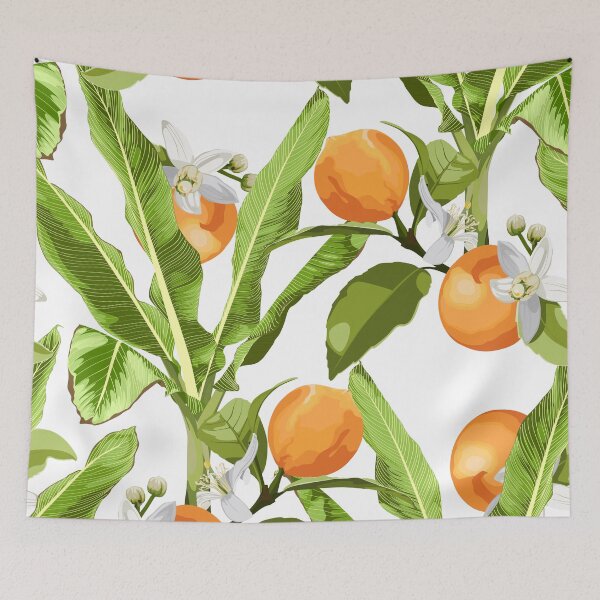 Item preview, Seamless floral pattern with exotic banana grass with orange fruits and flowers.  designed and sold by MatyKotiv.