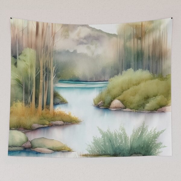 Item preview, Forest Lake in Summer Landscape Watercolor Painting | Watercolor Landscape | Watercolor Art | Watercolor Scenery designed and sold by UnhingedBird.