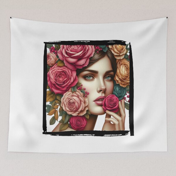Item preview, Elegant woman with vibrant floral crown - Artistic portrait designed and sold by DI GIULIANO.