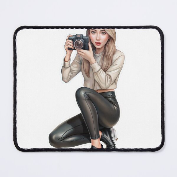Item preview, Illustration of a Woman Crouching with Camera on Transparent Background designed and sold by Creative88Art.