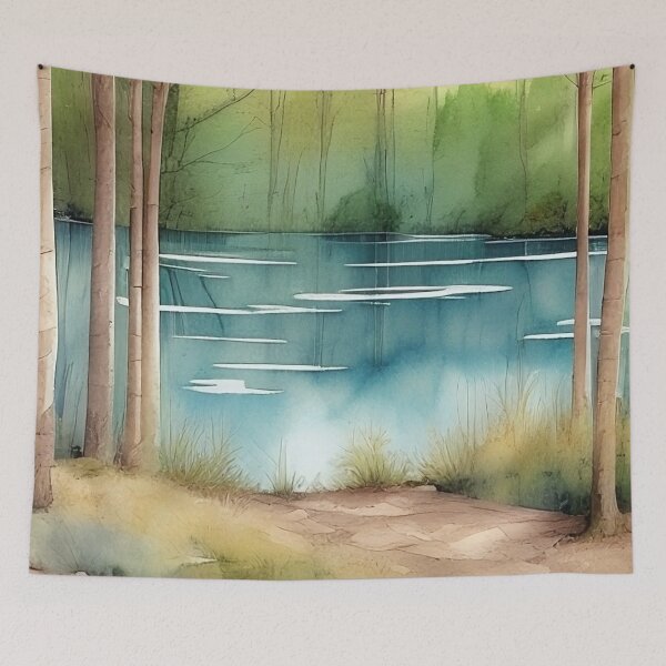 Item preview, Forest Lake in Summer Landscape Watercolor Painting | Watercolor Landscape | Watercolor Art | Watercolor Scenery designed and sold by UnhingedBird.