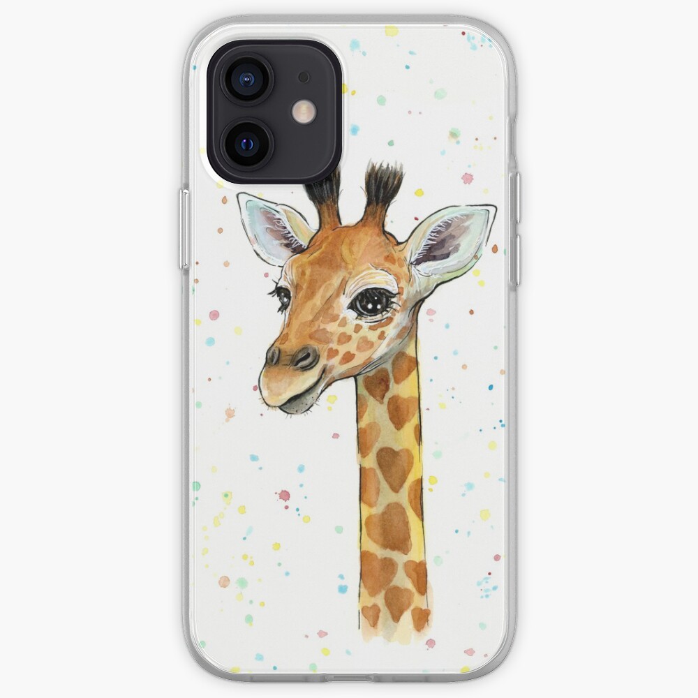"Baby Giraffe with Hearts Watercolor Animal" iPhone Case & Cover by