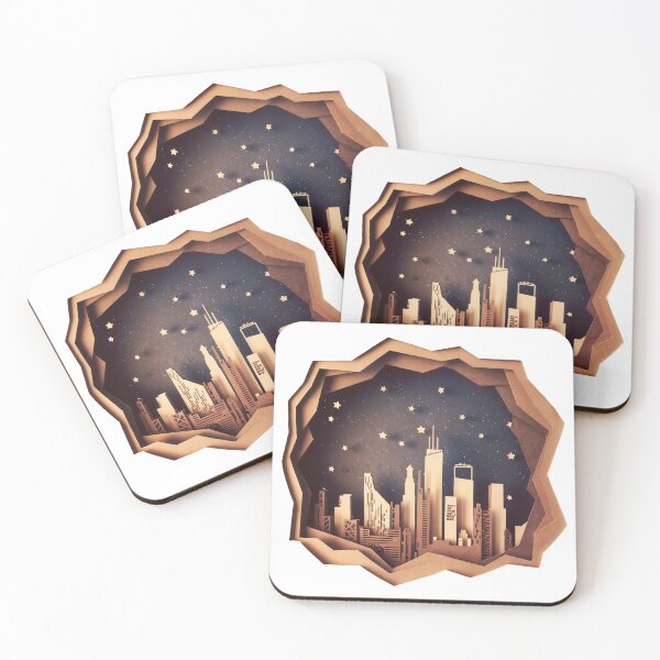Item preview, Paper Cut Design of a City Skyline at Night with Twin Spires designed and sold by Creative88Art.