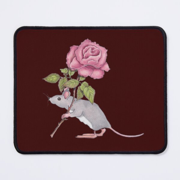 Aperçu de l'œuvre Petite souris portant une rose rose, dessin au crayon de couleur, illustration, fleur de la Saint-Valentin créée et vendue par JoyfulWhimsy.