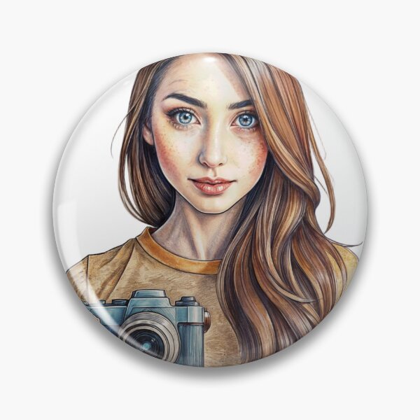 Item preview, Illustration of a Young Woman with Camera and Wavy Brown Hair designed and sold by Creative88Art.